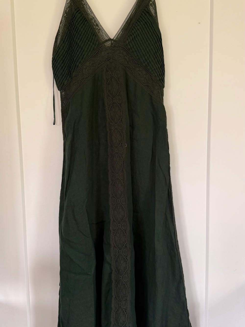Zara Women's Deep Green V-Neck Lace Trim Maxi Dress